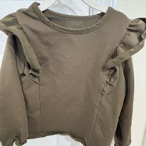 Olive Ruffle Sleeve Women's Top